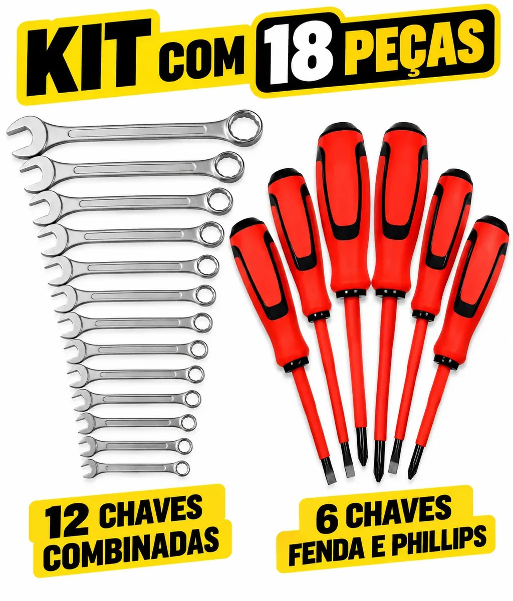 Kit Fenda Philips Imantadas isoladas E Chave De Boca Combinada 6 Á 22mm 18 Pçs