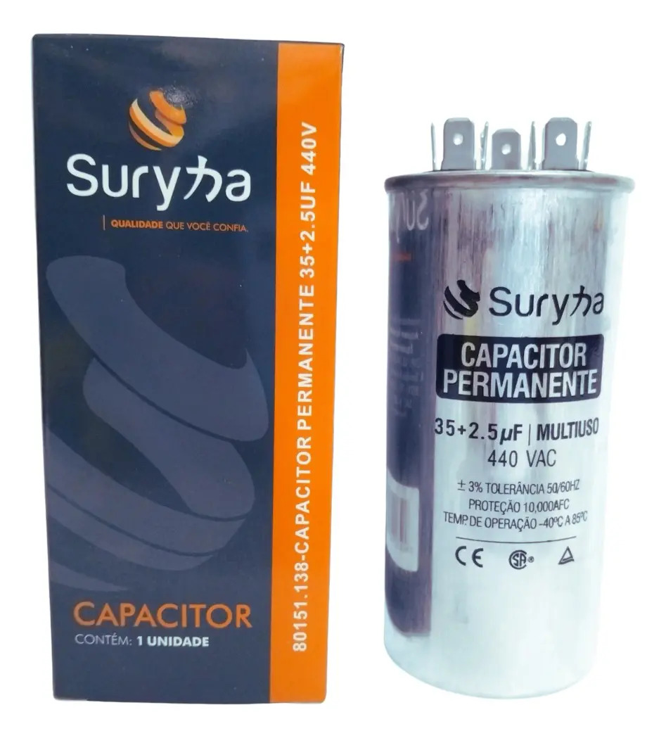 Capacitor Duplo 35+2.5uf 440v Ar Condicionado Split - Suryha