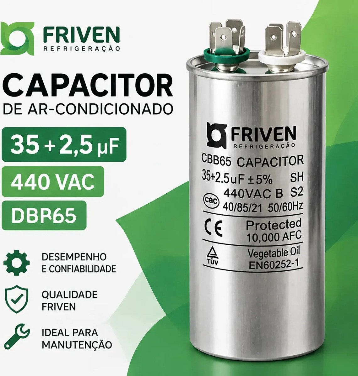 Capacitor Duplo 35+2.5uf 440v Ar Condicionado Split - Friven