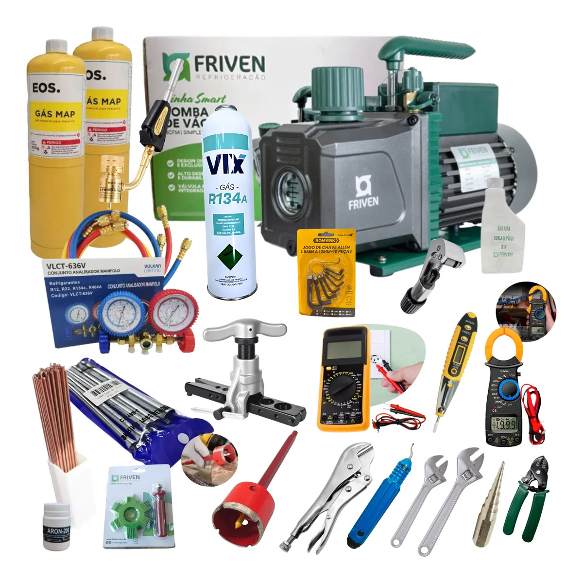 Kit Ferramentas Refrigeração c/ Bomba 6CFM Duplo Estágio