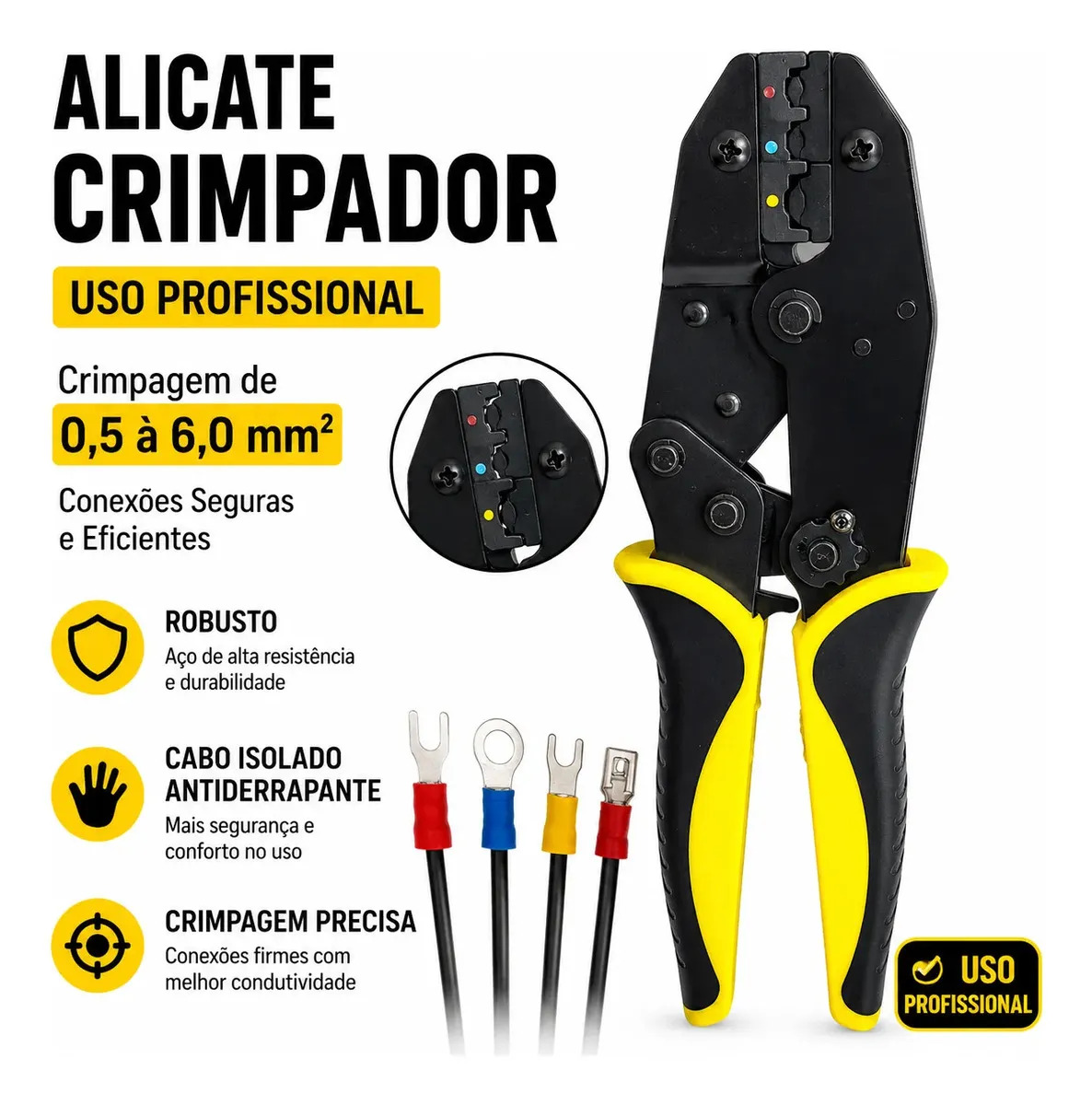 Alicate De Crimpar Prensar Terminal Elétrico Conectores Olhal Garfo Pino Faston Ilhós Pré-isolados Klm