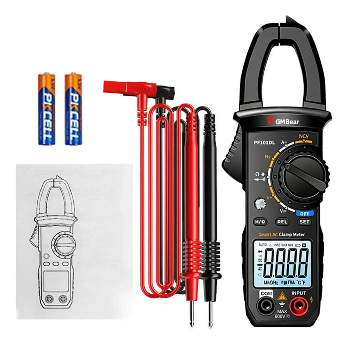 Alicate Amperímetro Digital Inteligente,Kit Multímetro Digital Amperímetro Alicate Portátil Sonoro,Kit Alicate Amperímetro Detector 600V