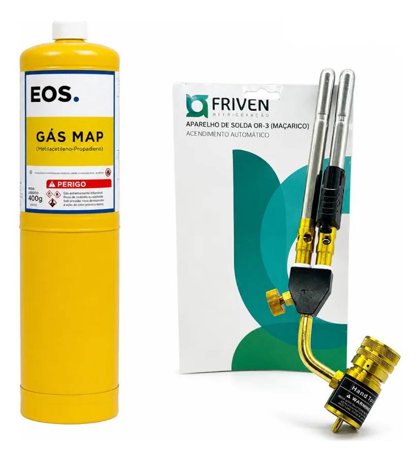 Kit Maçarico Bico Duplo Friven + 1 Gás Mapp