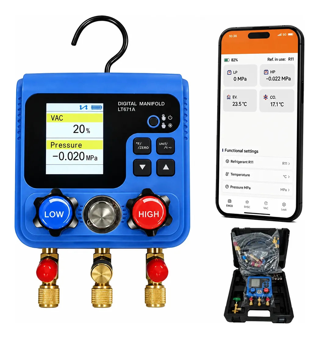 Manifold Digital Bluetooth 2 Vias Com Mangueiras E Maleta