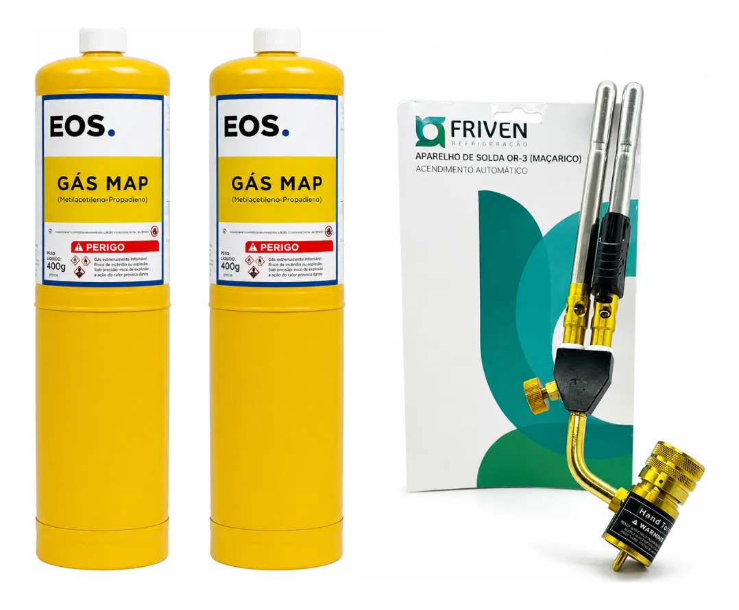 Kit Maçarico Bico Duplo Friven + 2 Gás Mapp