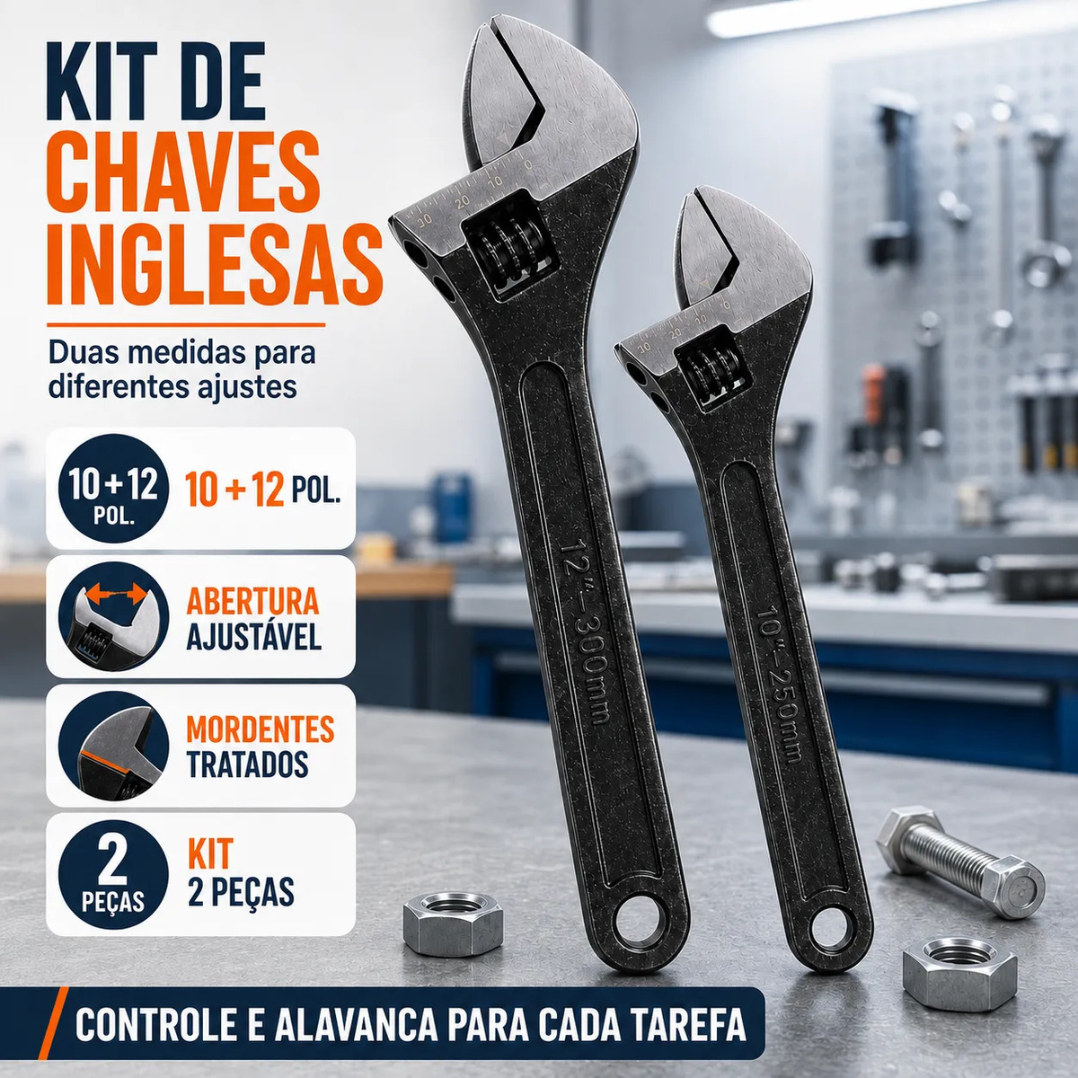Kit 2 Chaves Inglesa Aço Ajustável Universal Para Reparo
