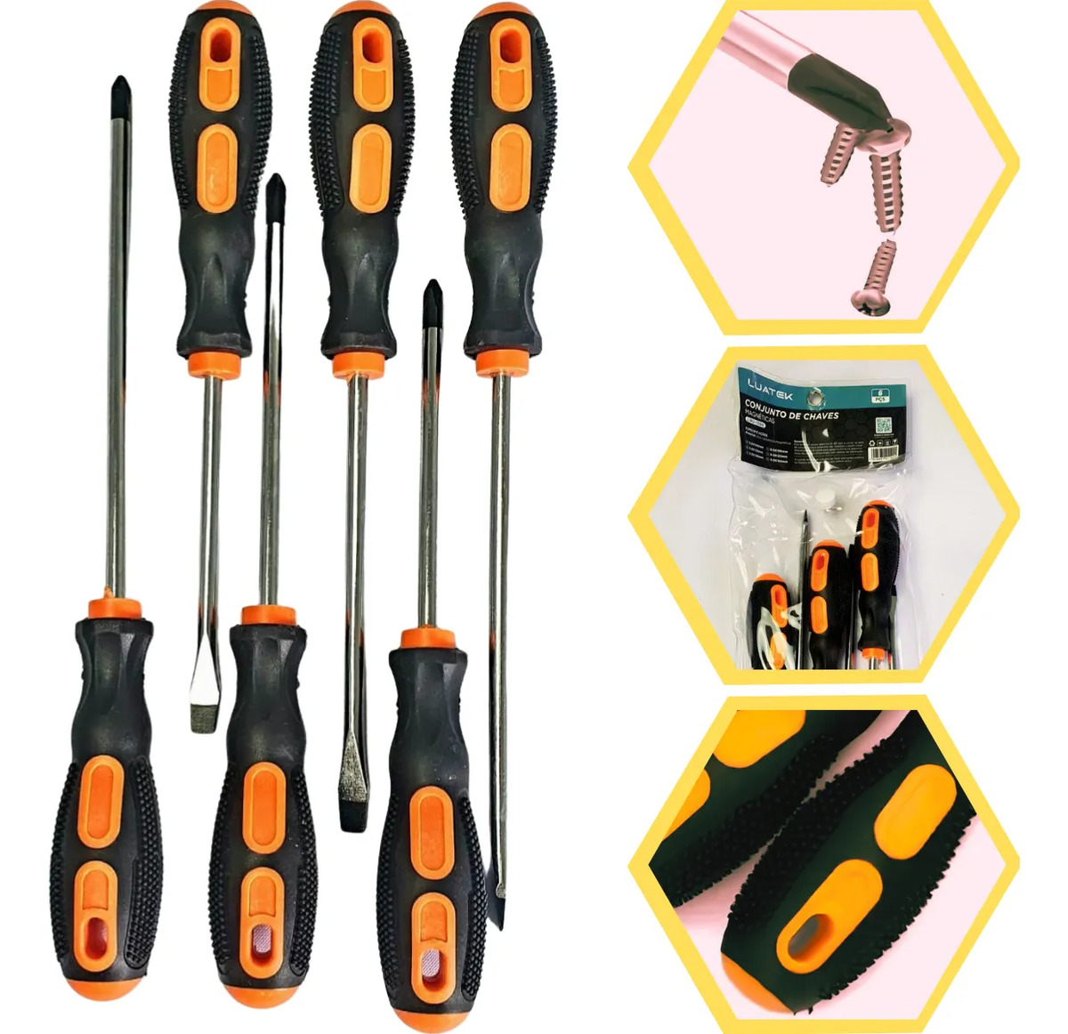 Kit Jogo 6 Chaves Fenda Philips Magnéticas Com Estojo Prof