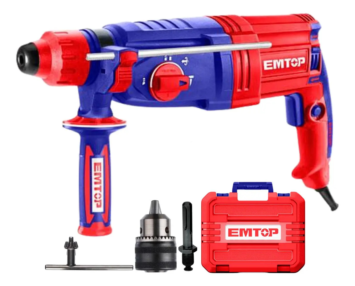 Martelo rotativo SDS Plus 950w de 2,5 Joules com suporte de broca Emtop, cor vermelha