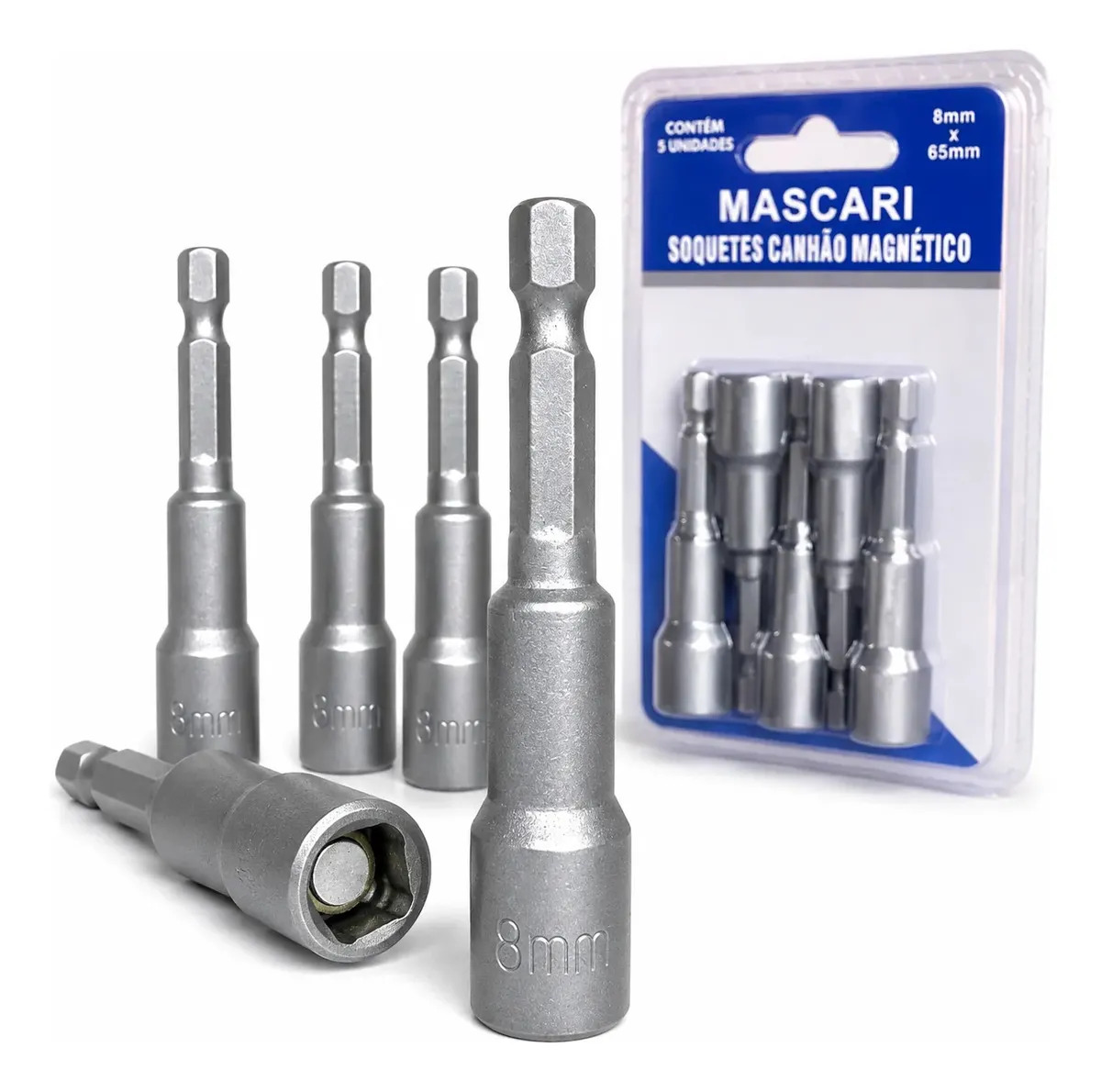 Bits Soquete Canhão Magnetico 8mm Com Imã 5 Unidades