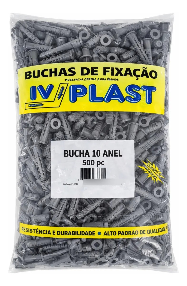 Kit 500 Bucha 10mm Fixação Parede Tijolo Aba Anel Ivplast