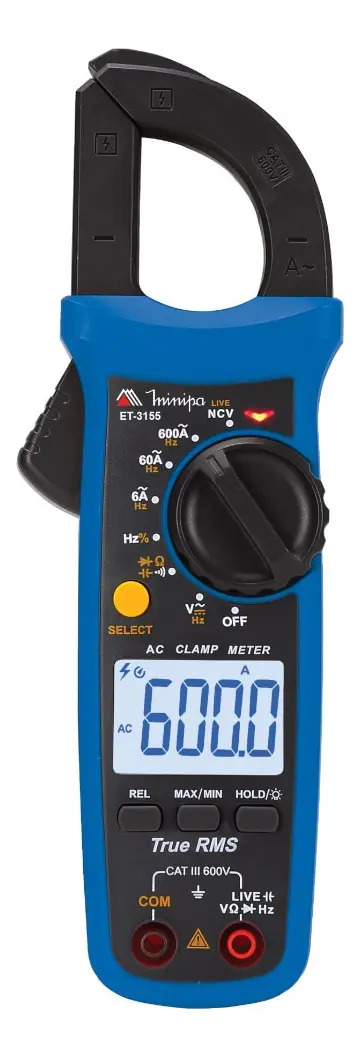 Alicate Amperímetro Cat III 600V True RMS ET-3155 Minipa