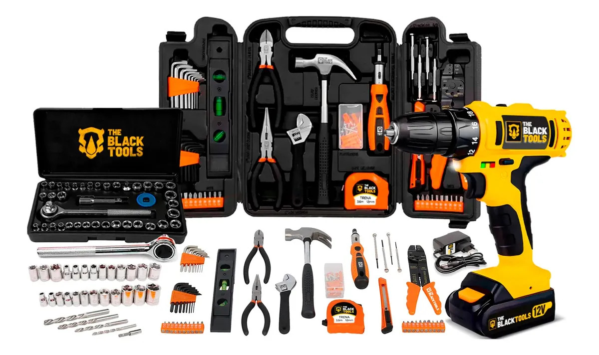 Jogo 169 Peças + Furadeira 12V 3/8 The Black Tools