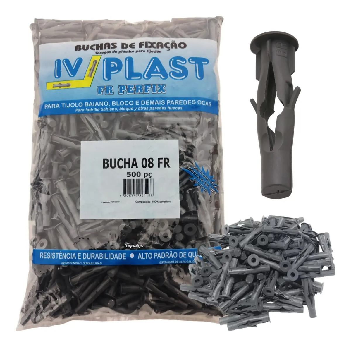 Bucha 8mm Tijolo Bloco Parede Oca C/ Aba Sem Parafuso 500pçs
