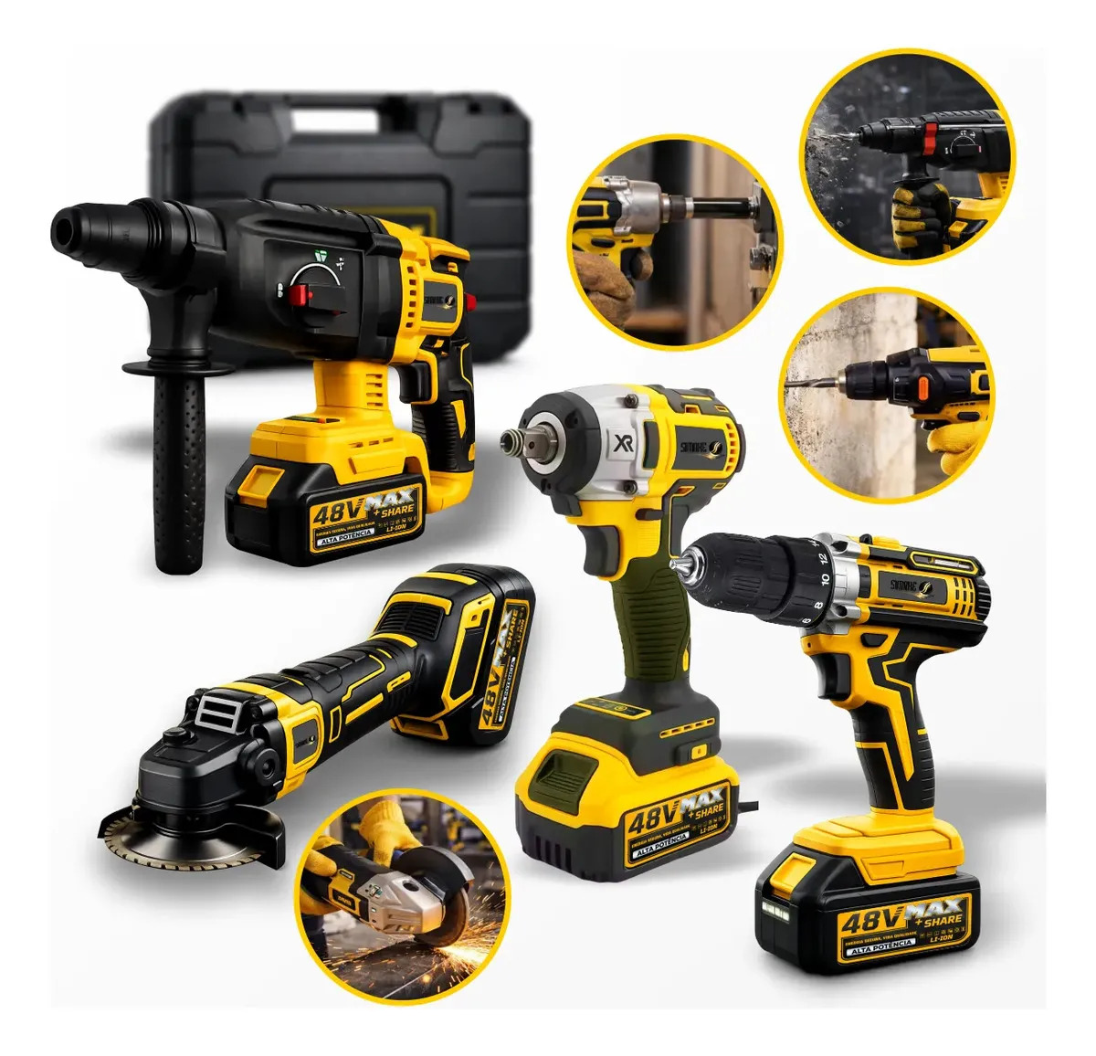Kit Multi ferramentas 4 Em 1 48V Sem Fio Com 2 Baterias