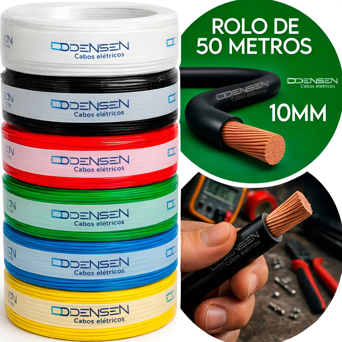 Fio Elétrico 10mm Cabo Flexível Rolo 50m Metros Anti-chamas