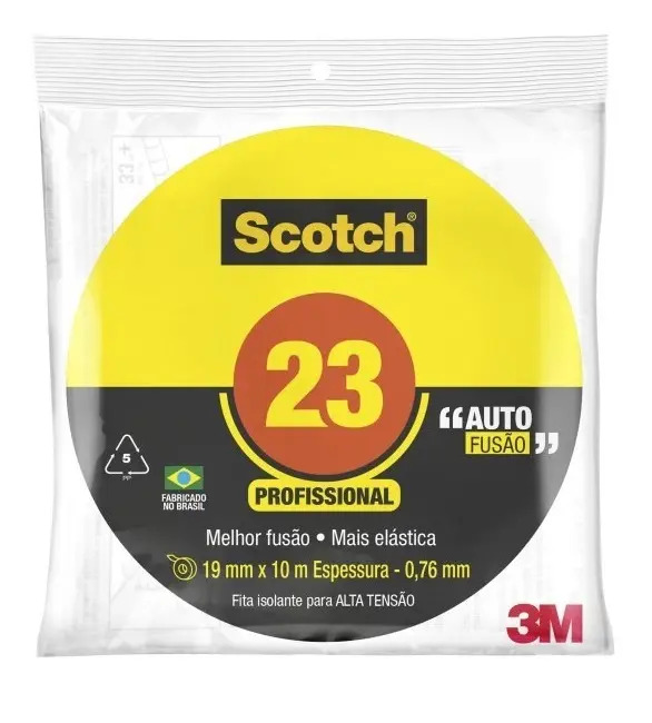 Scotch 3M 23 Fita Isolante Auto Fusão 19mm X 10m Cor Preto