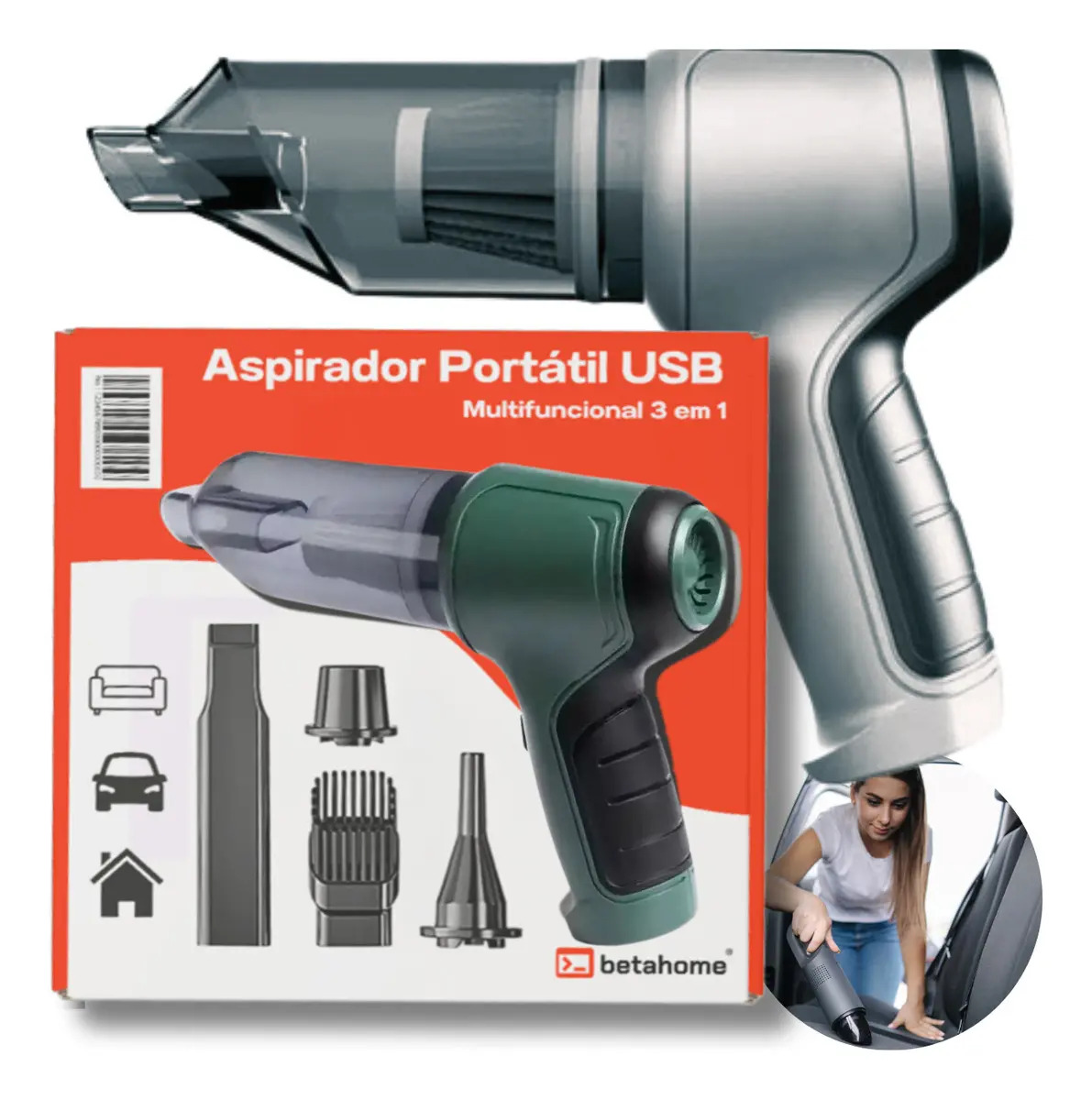 Mini Aspirador de Pó Automotivo Portátil Betahome 120W