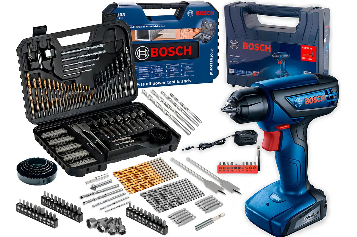 Furadeira Bosch GSR 1000 Smart 6mm + Kit 103 Brocas e Pontas