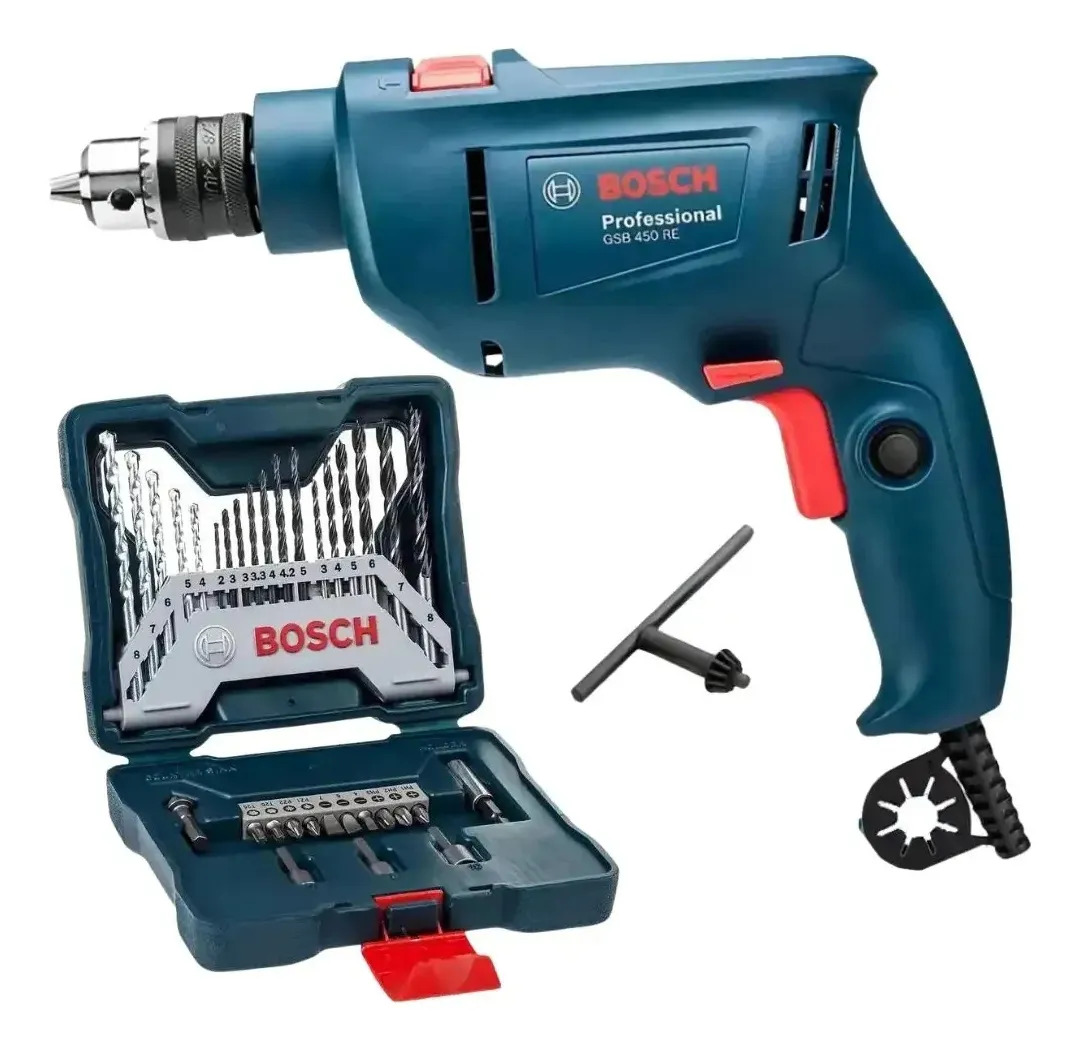 Furadeira Industrial Impacto Rev 450w Gsb 450 Re Bosch + Kit