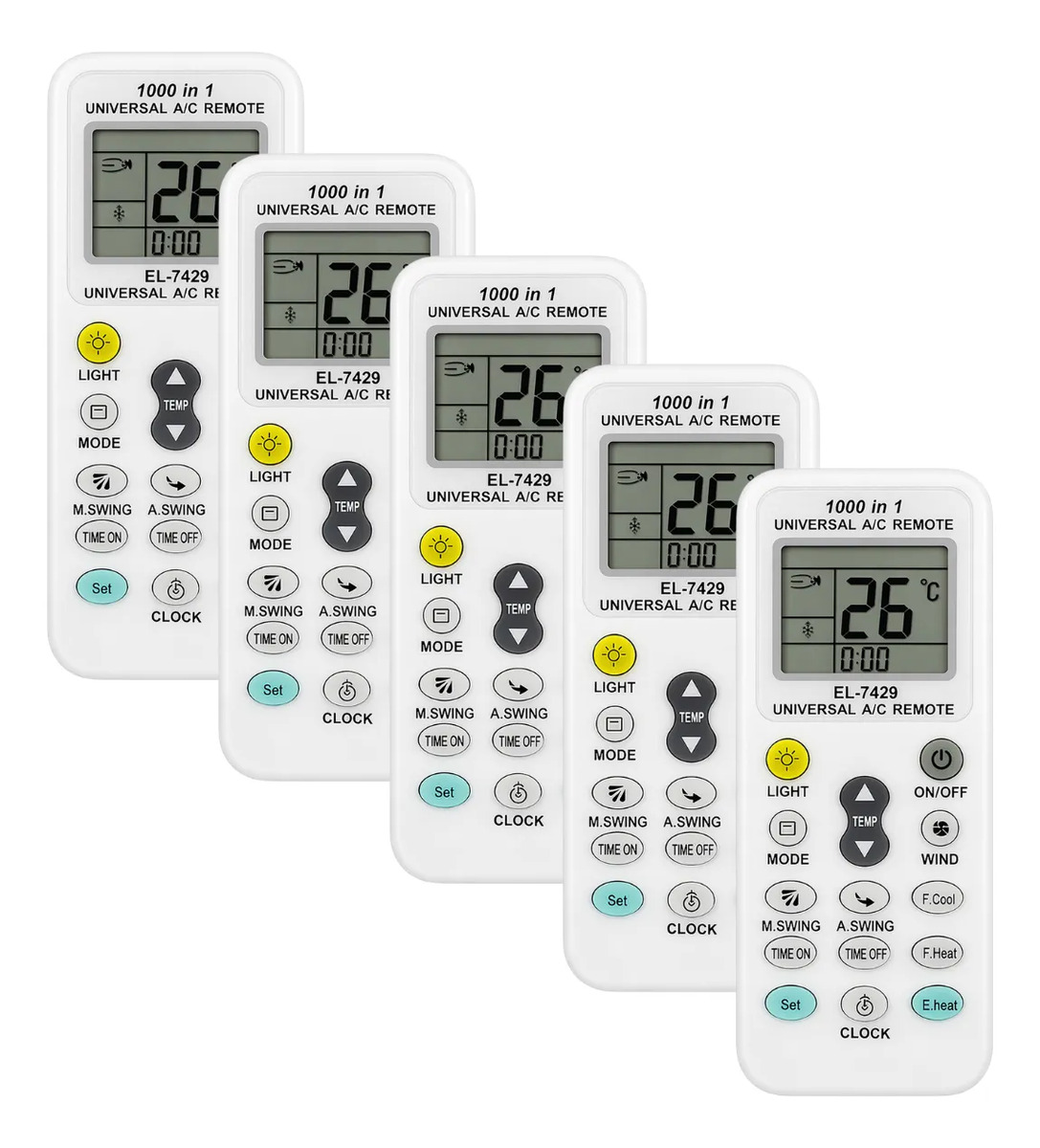 5 Controles Remotos Ar Condicionado Universal Todos Modelos