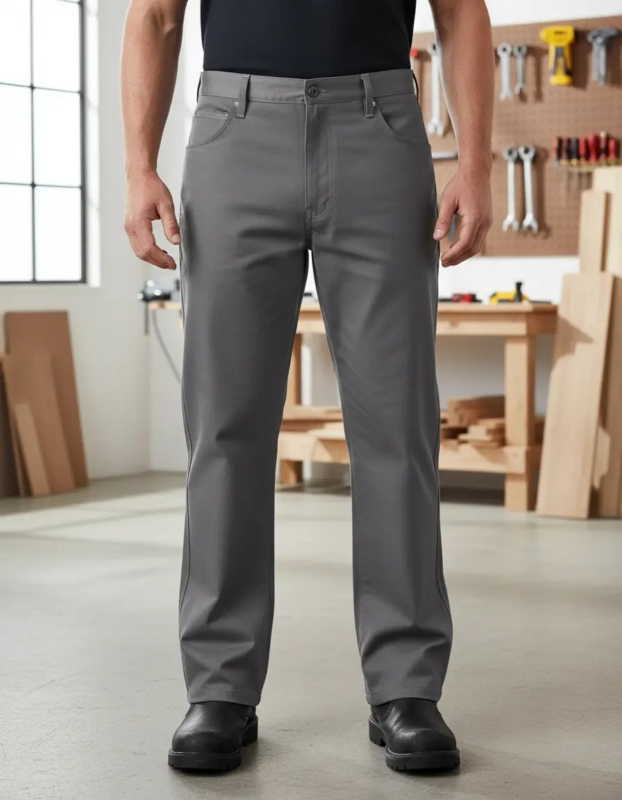 Calça de Brim 1/2 Elástico Cinza Uniforme Profissional