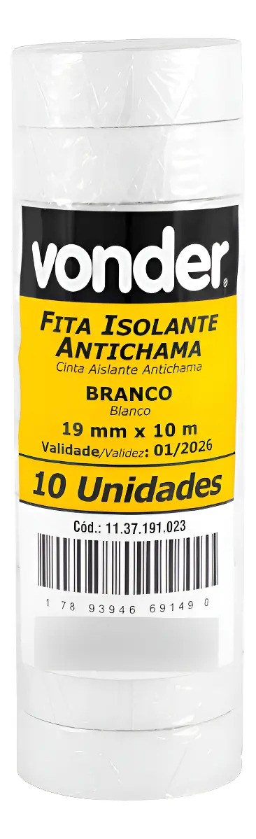 Kit 10 Fitas Isolantes Brancas Vonder 19mm x 10m