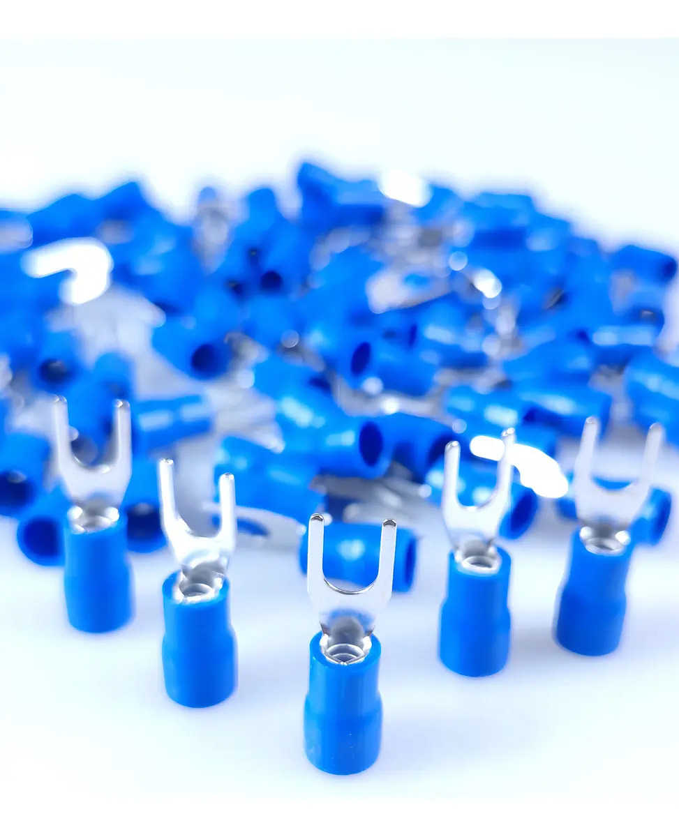 Terminal Tipo Garfo Azul 2,5mm M4 Pré-isolado — Kit 200 Peças