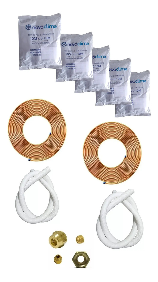 Kit Tubo de Cobre Flexível 1/4" + 3/8" 15m c/ Isolantes Térmicos