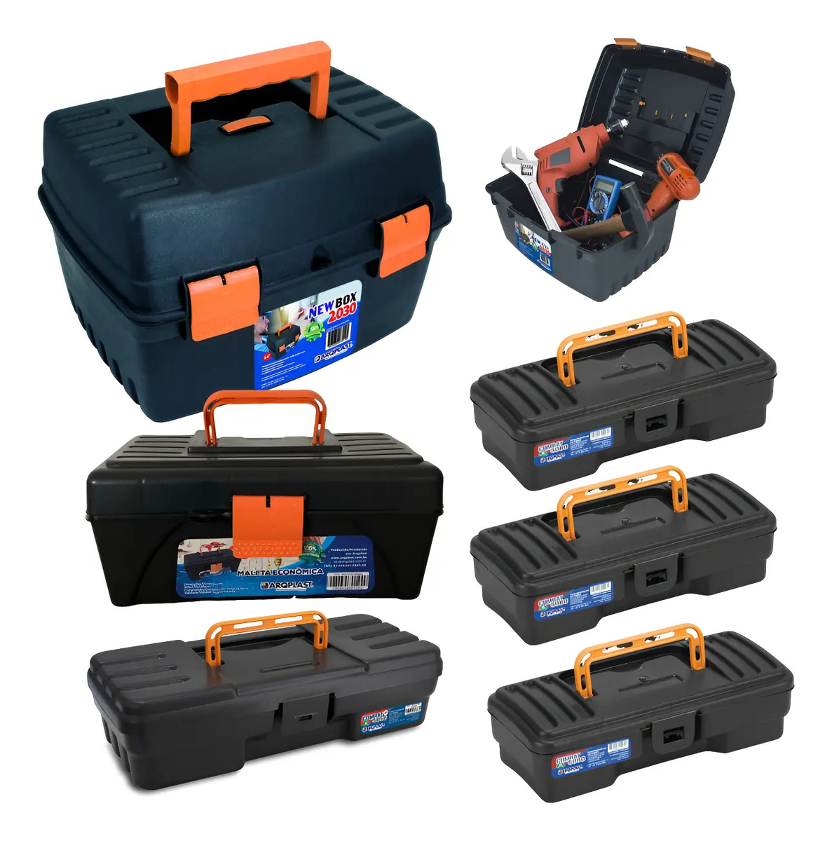 Kit 6 Maletas Ferramentas Caixas Reforçadas Pequena Grande